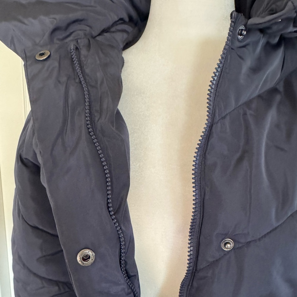 NWT. Steve Madden Navy Blue Hooded Long Puffer Coat Size XS - Picture 5 of 7